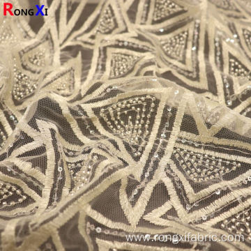 New Design Beaded White Embroidery Polyester Fabric